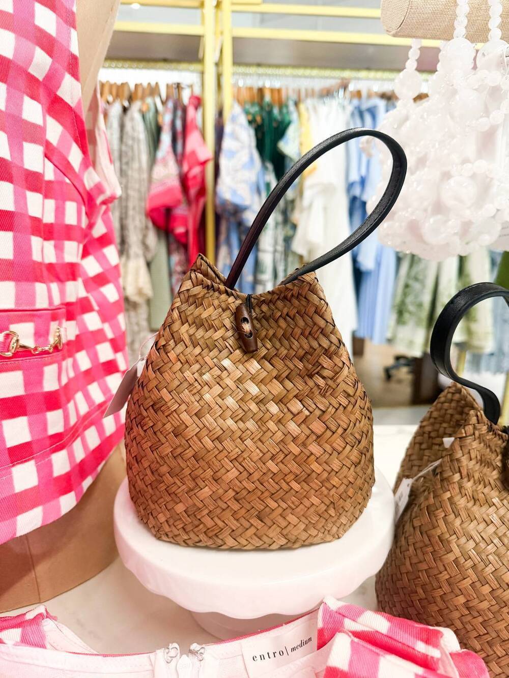 NEW SWAN MADCHEN women's straw braided handheld woven bag in brown